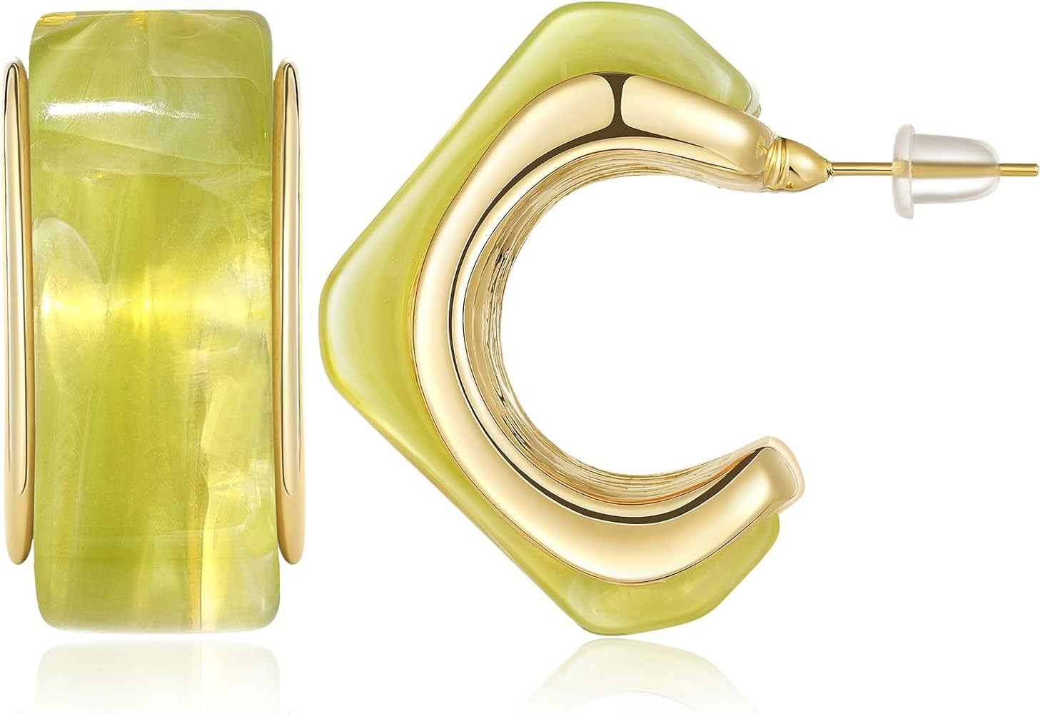 KissYan Acrylic Teardrop Earrings for Women, 14K Gold Plated Resin Chunky Hoop Earrings, Lightwei... | Amazon (US)