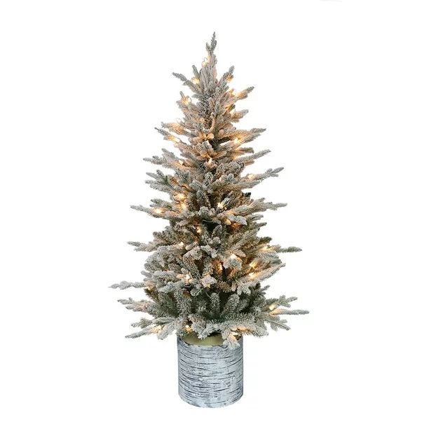 Puleo International 4.5 ft. Pre-Lit Potted Flocked Arctic Fir Artificial Christmas Tree with 70 U... | Walmart (US)