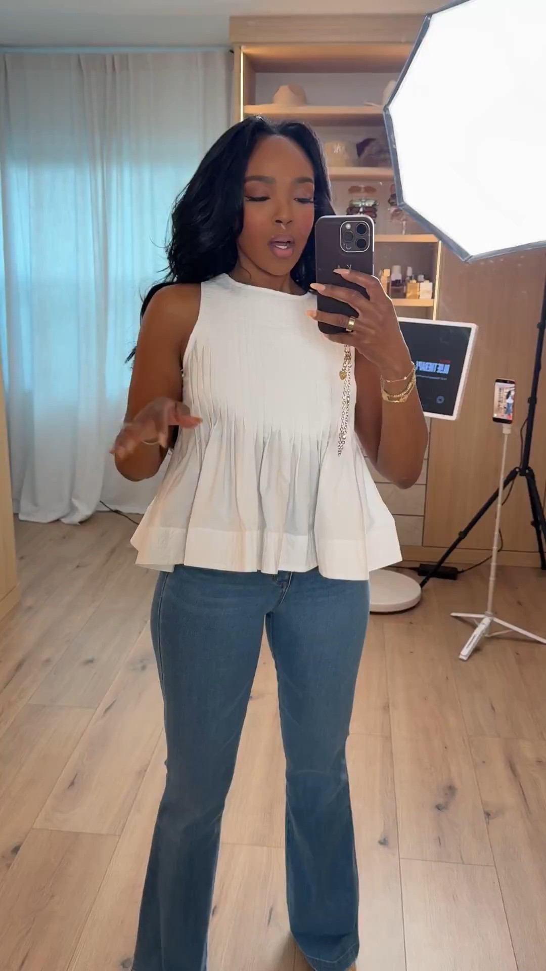 Scroll to shop this elevated everyday outfit featuring a feminine pleated white top paired with classic flare denim. The flowy silhouette adds movement while the dark wash jeans keep the look polished and easy to style for day-to-day wear.

Perfect for casual work days, brunch, everyday outfits, errands, and casual dinners.

5'4" | 138 lbs | 34D bust | 27" waist | 40" hips

Follow my LTK @kirasfashionfinds on the @shop.LTK app to view this post and get my exclusive app-only content!

#liketkit #LTKSpringSale #LTKvlog #LTKootd
@shop.ltk
https://liketk.it/5ZdhB