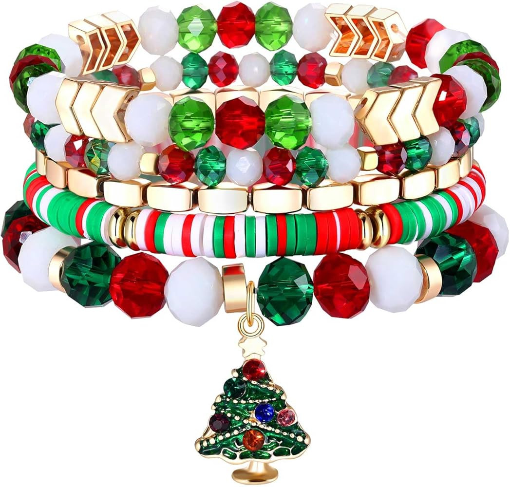 ANGLESJELL Beaded Stretch Bracelets for Women Multilayered Colorful Crystal Heishi Bead Bracelets... | Amazon (US)