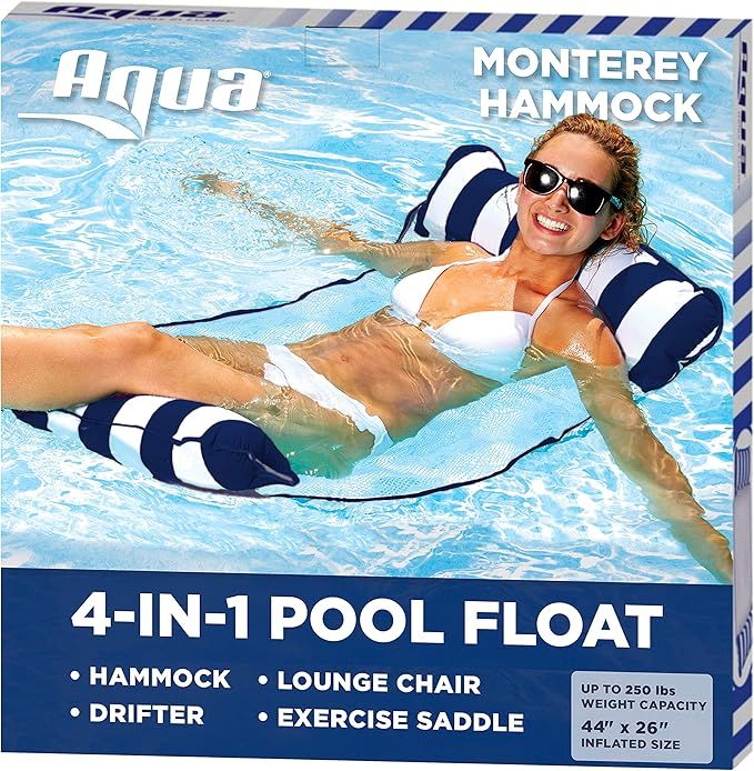 Aqua 4-in-1 Monterey Pool Hammock & Float, 50% Thicker, Patented Non-Stick PVC, Multi-Purpose Wat... | Amazon (US)