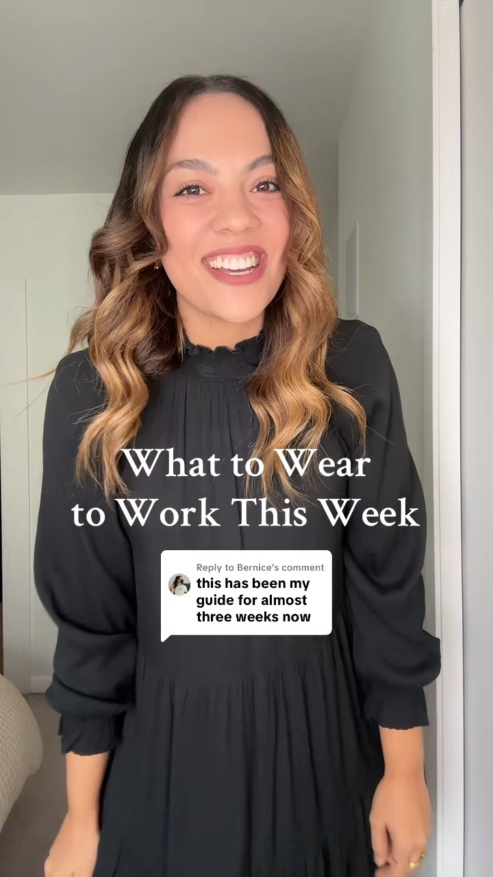 What you are going to wear to work this week!

Monday:
-Black mini dress, similar linked. 
-Reformation tweed blazer, I have a size large. 
-H&M black tights, I have a size large. 
-Poppy Barley black leather pointed knee-high boots. 
-Demellier London burgundy suede tote bag. 

Tuesday:
-Max Mara tan crewneck sweater, similar options linked. 
-White button up, similar linked. 
-Aritzia chocolate brown pull-on Lodge pants, I have a size medium. 
-Zara brown Mary Jane flats. 
-RSVP brown suede bag. 

Wednesday:
-Abercrombie high rise grey pinstripe trousers, I have a size 10 long. 
-H&M black mock neck top, I have a size large. 
-Abercrombie black belt. 
-Black kitten heels, similar linked. 
-Madewell black leather bucket tote bag. 

Thursday:
-H&M grey mohair sweater, I have a size medium. 
-Aritzia pleated midi skirt, I have a size medium. 
-Poppy Barley grey snakeskin sling back kitten heels. 

Friday:
-Aritzia black pull-on Lodge trousers, I have a size medium. 
-Sézane brown pattered cardigan, I have a size medium. 
-Steve Madden brown suede flats. 


#LTKwinter #LTKworkwear #LTKstyletip