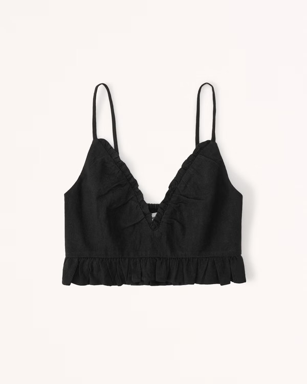 Linen-Blend Ruffle Set Top | Abercrombie & Fitch (US)