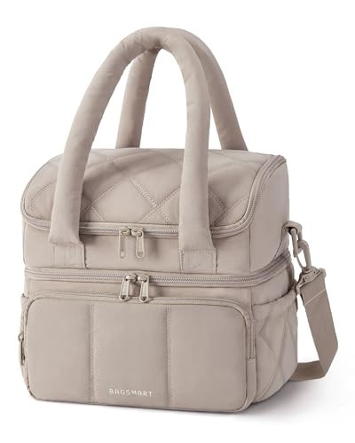 BAGSMART Lunch Bag Women, Double Deck Insulated Lunch Box, Quilted Puffer Lunch Tote, Leakproof, Durable & Reusable Large Lunch Cooler For Work Picnic Travel Meal Prep, Camel | Amazon (US)