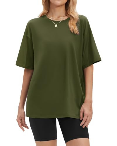 Stelle T Shirts for Women Crew Neck Short Sleeve Summer Tops Loose Fit Soft Basic Tee Shirt Olive Green XX-Large | Amazon (US)