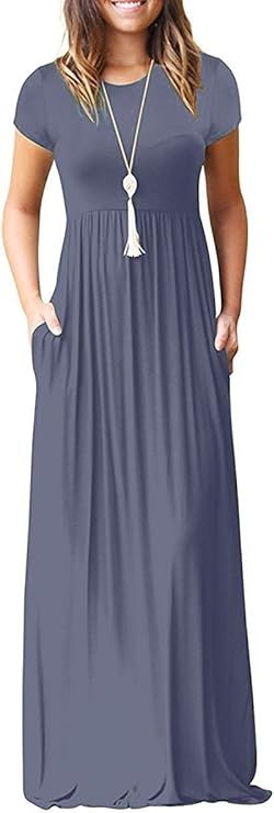 GRECERELLE Women's Short Sleeve Maxi Dresses Casual Long Dresses with Pockets | Amazon (US)