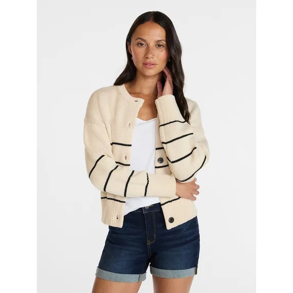 Time and Tru Women's Striped Cardigan Sweater with Long Sleeves, Sizes XS-XXXL | Walmart (US)
