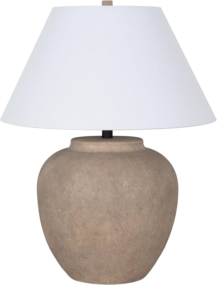 Ceramic 26" Table Lamp with Linen Shade, Light Grey Concrete-like | Amazon (US)