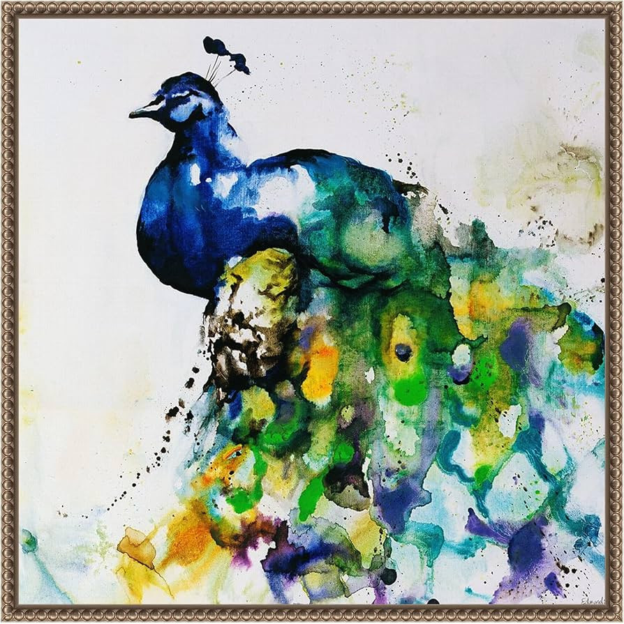 Amanti Art Framed Canvas Wall Art Print (22x22) Peacock Plumes and Feathers by Sydney Edmunds Flo... | Amazon (US)
