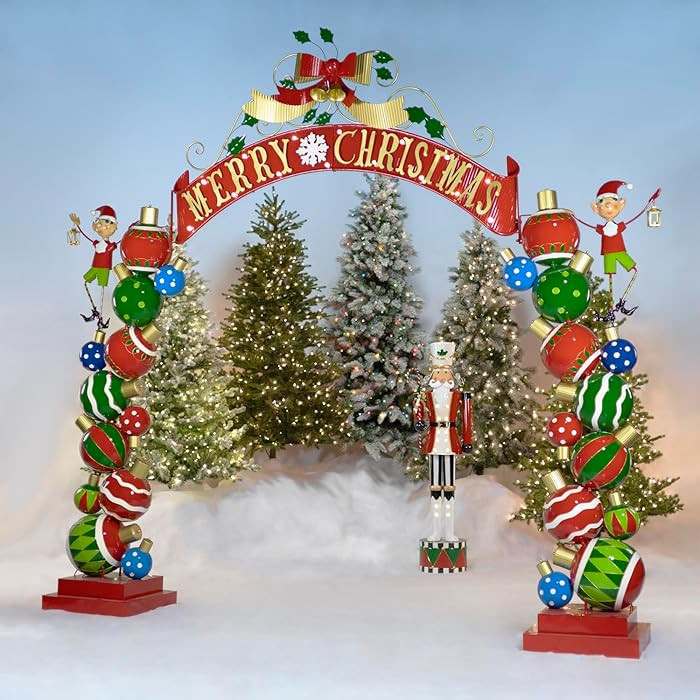 Zaer Ltd. 10.75 FT Tall Large Iron Christmas Ball Ornament Archway with Elves and Merry Christmas... | Amazon (US)