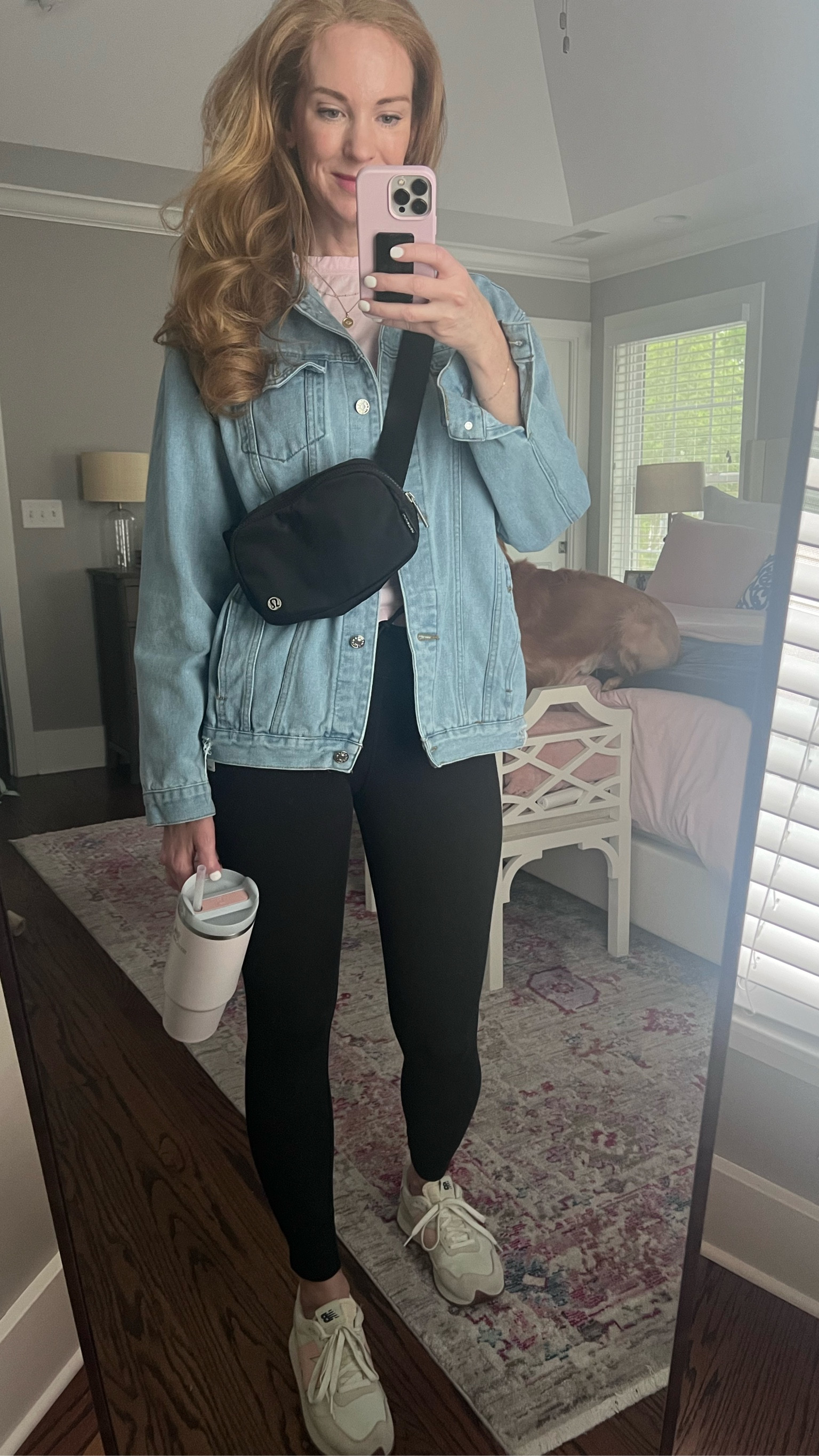 Basic mom fit check! 
Vuori daily leggings ✔️
Oversized denim jacket ✔️
New Balance sneakers ✔️
Lululemon belt bag ✔️
Stanley ✔️

#LTKActive #LTKStyleTip #LTKOver40