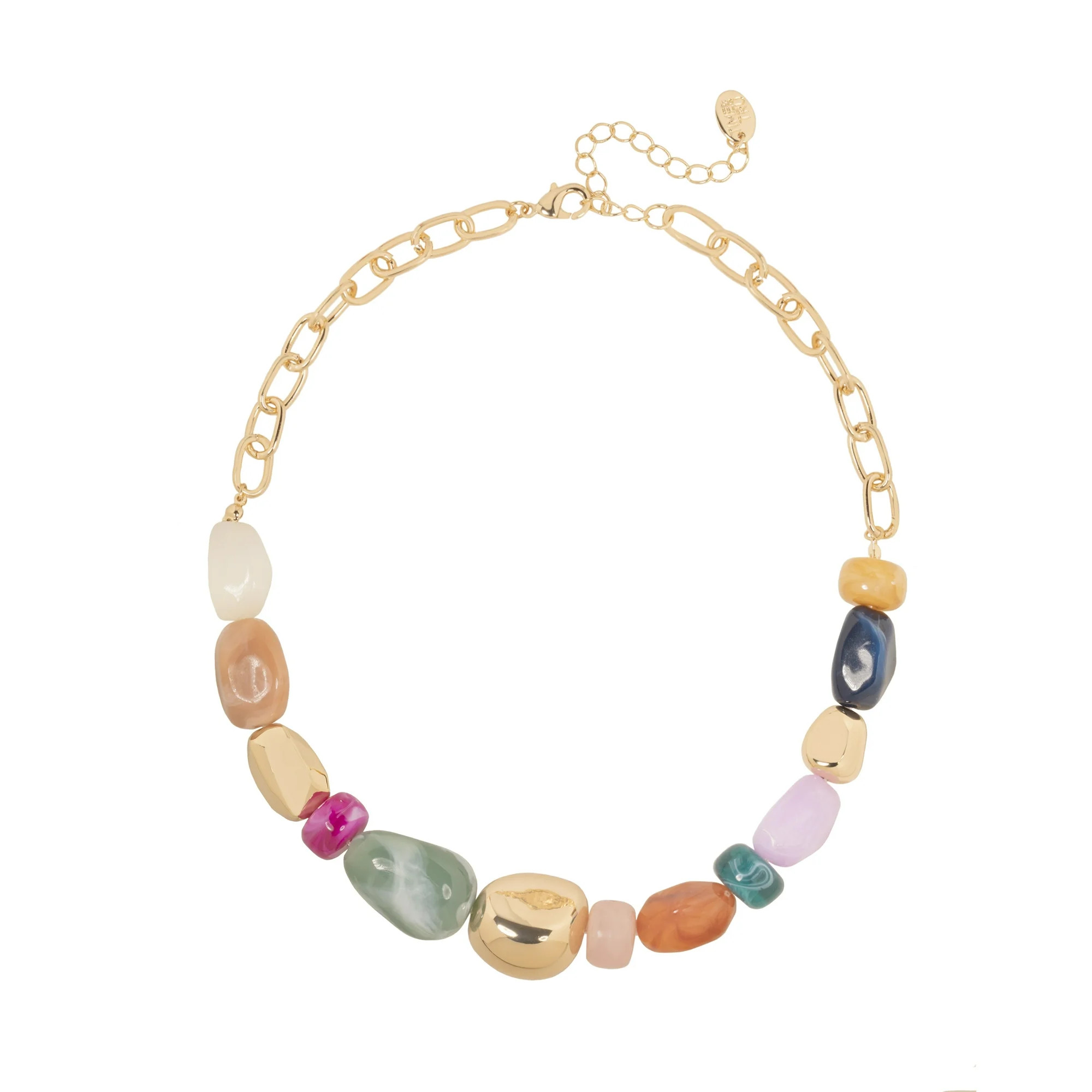 Time and Tru Women's Gold Tone Statement Necklace with Colorful Beads and Chain Detail | Walmart (US)