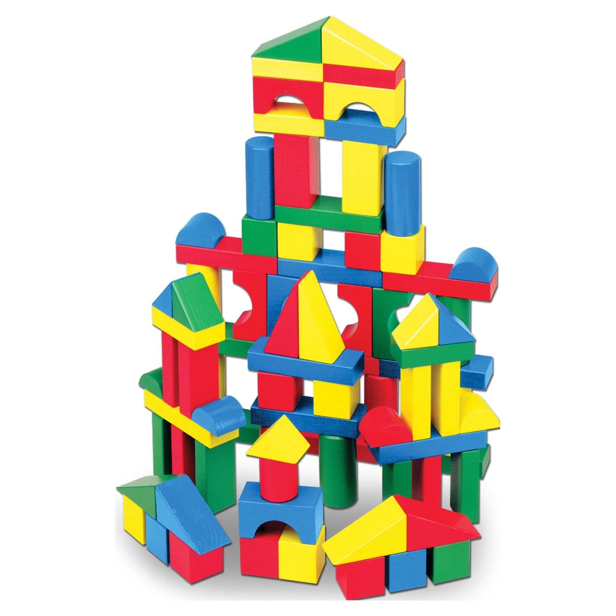 Melissa & Doug Wooden Building Blocks Set - 100 Blocks in 4 Colors and 9 Shapes - FSC-Certified M... | Walmart (US)