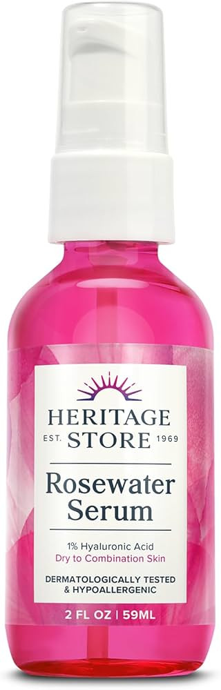 HERITAGE STORE Rosewater Facial Serum, 1% Hyaluronic Acid - Deep Hydration for Dry/Combination Sk... | Amazon (US)
