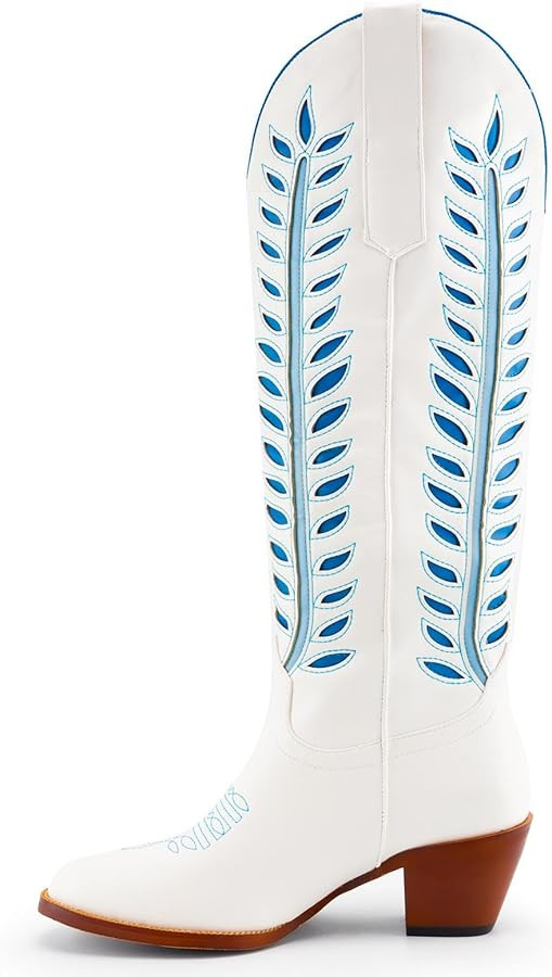 Women's Knee High Boots Cowboy Boots for Women Wide Calf Chunky Heel Fashion Stylish Embroidered ... | Amazon (US)