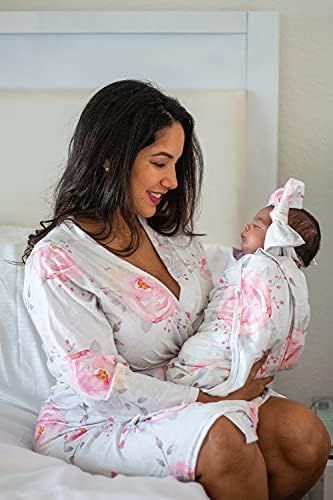 Mommy o' Clock Mommy Robe for Maternity and Baby Swaddle Blanket, Milk Silk Matching Delivery Rob... | Amazon (US)