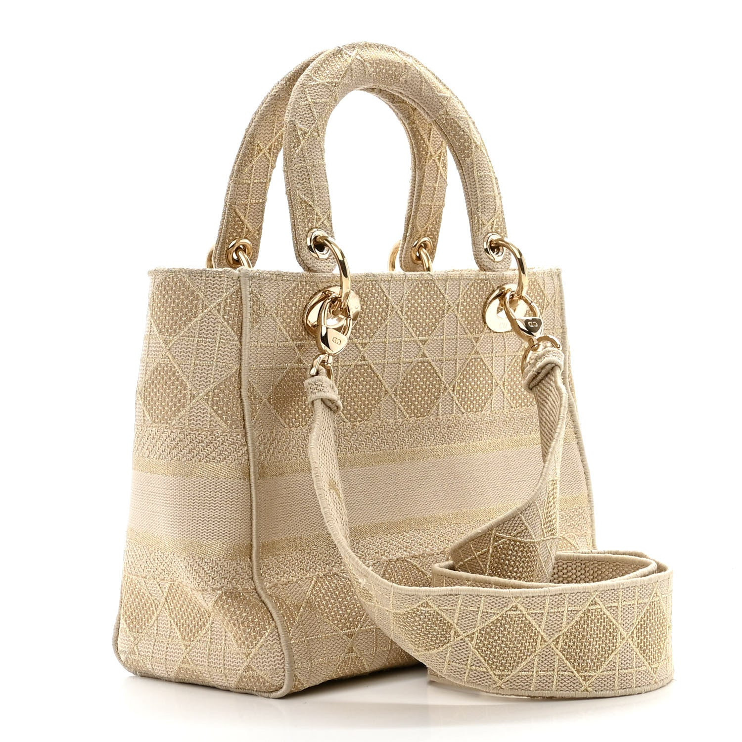 Canvas Embroidered Cannage Medium Lady D-Lite Beige | FASHIONPHILE (US)