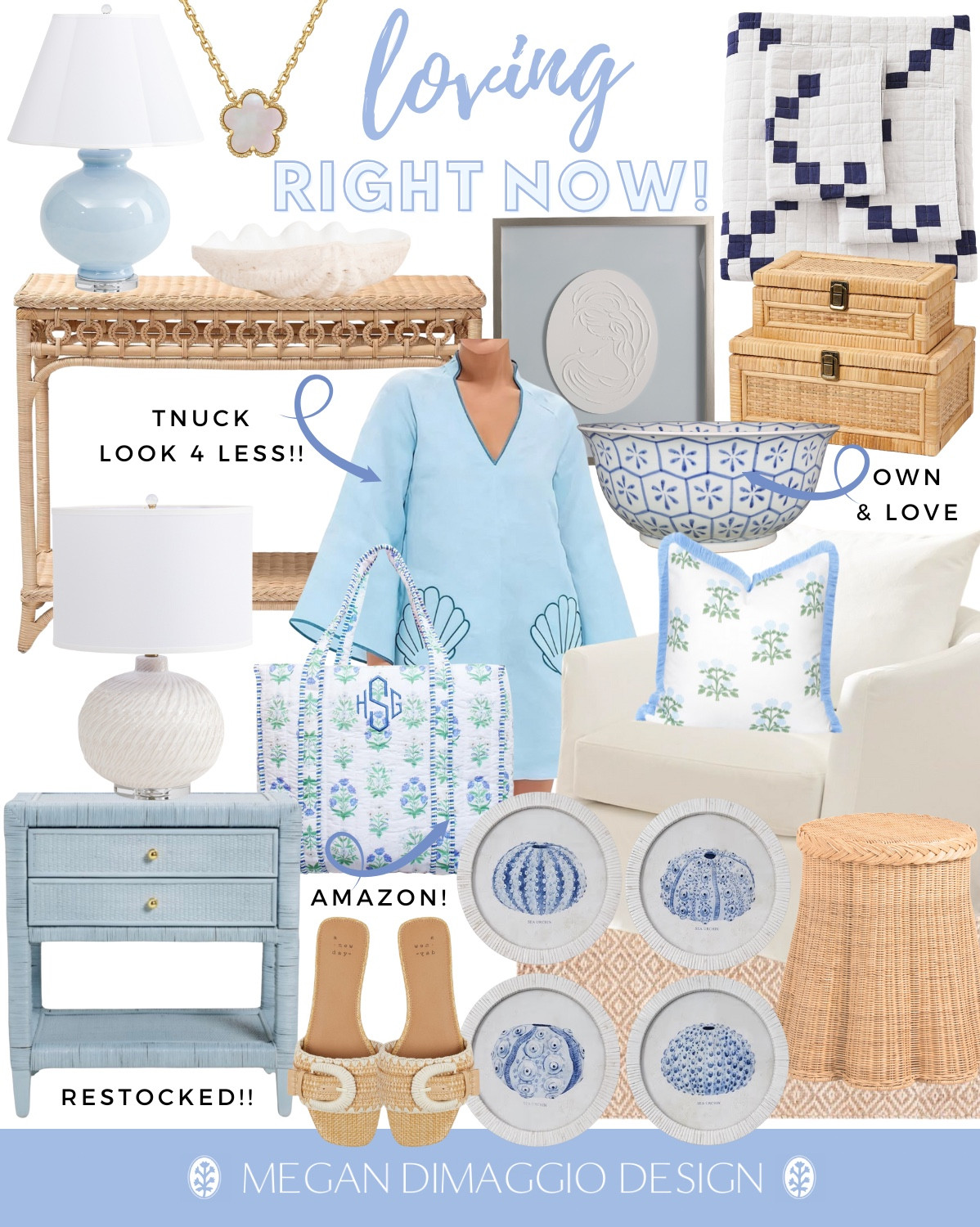 New affordable coastal home finds I’m LOVING right now!! 😍 Including this gorgeous light blue table lamp, console table (with a price drop!), restocked blue rattan nightstands (I bought for my daughter’s room @ the beach house!) and this new intaglio style art piece!! Plus how cute is this new Tuckernuck look for less cover up from Amazon!! 🙌🏻 And I just ordered this Monogrammed block print tote…also from Amazon!! 

Plus new Serena & Lily style look for less pillow covers 🤍 

#LTKHome #LTKSaleAlert