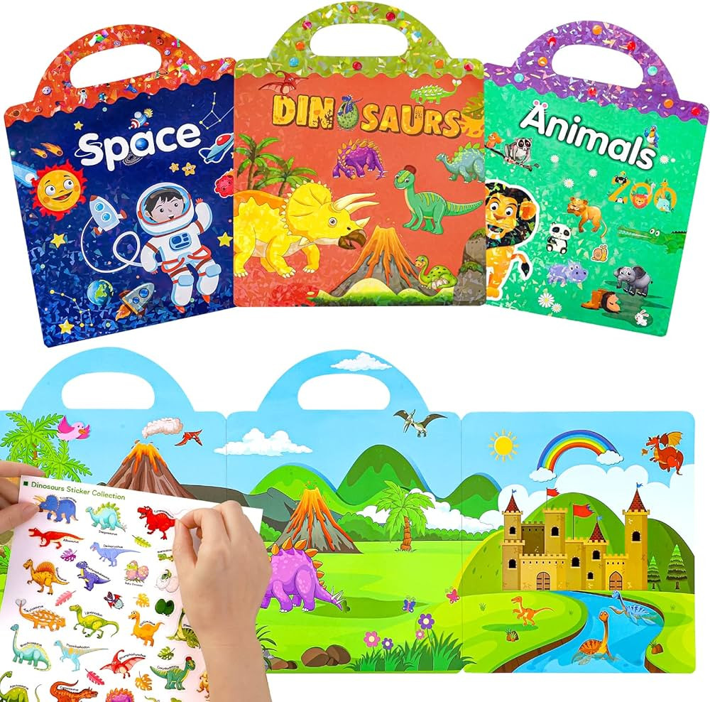 Livre d'autocollants imperméables réutilisables pour enfants - Lot de 3, garçons de 3 à 6 ans... | Amazon (FR)