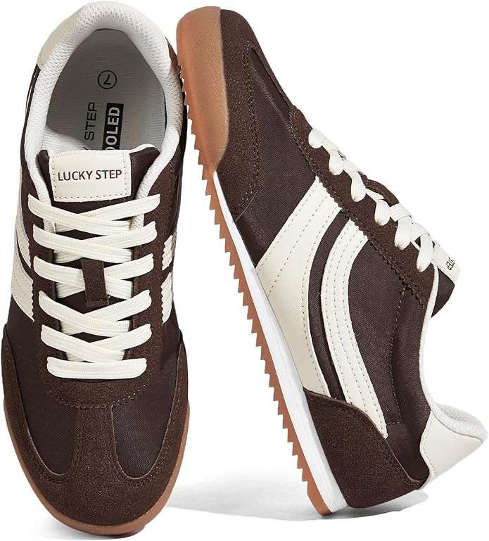 LUCKY STEP Women's Thin Retro Slim Tennis Sneakers | Lightweight| Thin Sole Lace Up | Fashion Cla... | Amazon (US)