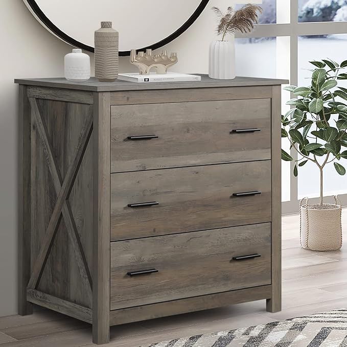 Vikiullf Wooden Chest of Drawer - 3 Drawer Dresser for Bedroom, Farmhouse Dresser, Storage Drawer... | Amazon (US)