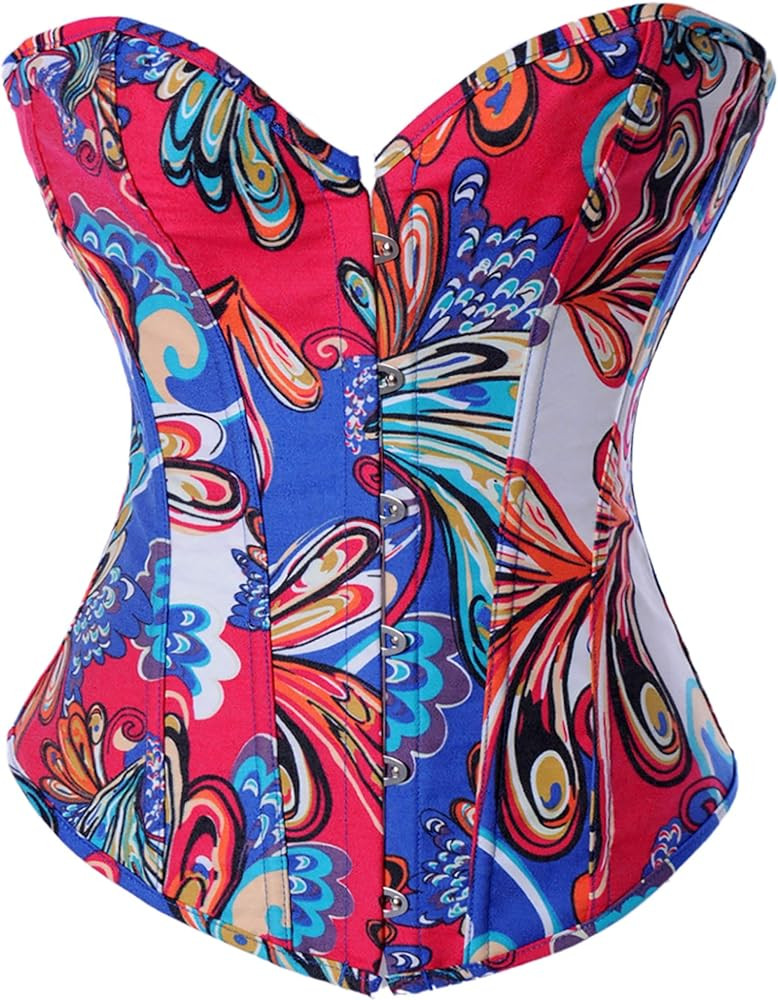 Alivila.Y Fashion Womens Vintage Floral Denim Overbust Corset Bustier Top | Amazon (US)