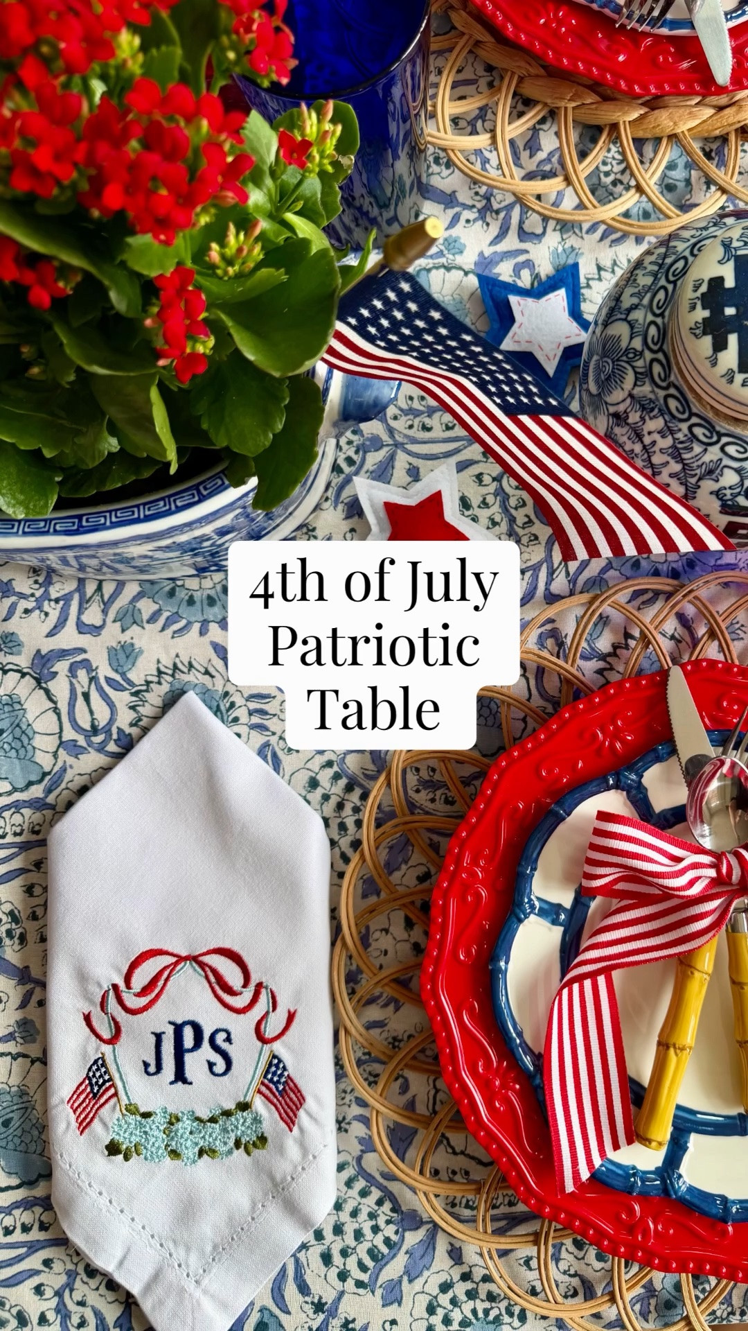 The prettiest 4th of July table!! Patriotic tables are so much fun to put together. The monogrammed napkins are even more gorgeous in person and look perfect with the blue and white tablecloth and red, white and blue touches ♥️🤍💙

#LTKdayinmylife #LTKHome #LTKSeasonal