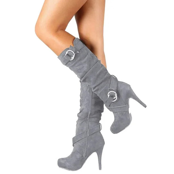 Womens Knee Thigh High Stiletto Heel Ladies Stretch Mid Calf Boots Shoes - Walmart.com | Walmart (US)