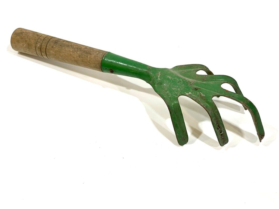 Vintage Garden tool, Hand Fork Cultivator, Green Metal Wood, She Shed Decor, Garden Claw Fork, Mi... | Etsy (US)