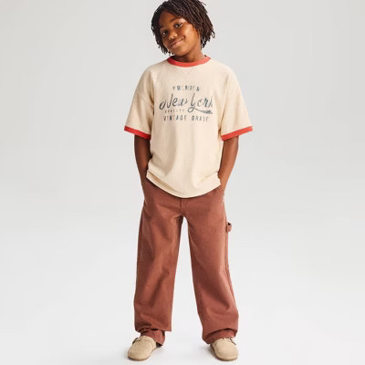 Boys' Short Sleeve 100% Cotton Double Knit Oversized Graphic T-Shirt - Cat & Jack™ Cream L | Target