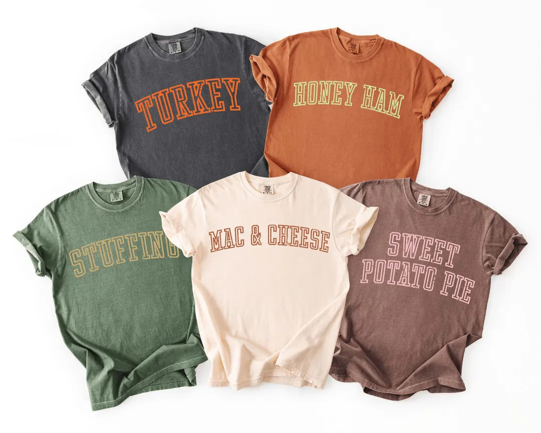 Comfort Colors® Thanksgiving Dinner Family Food Matching Varsity Long Sleeve Shirt Funny Favorit... | Etsy (US)