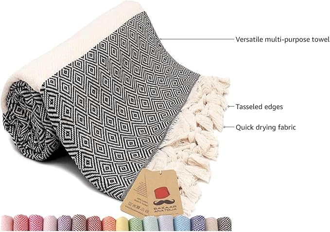 Bazaar Anatolia Turkish Beach Towel 100% Cotton Turkish Towels for Bathroom Oversized Quick Dry T... | Amazon (US)