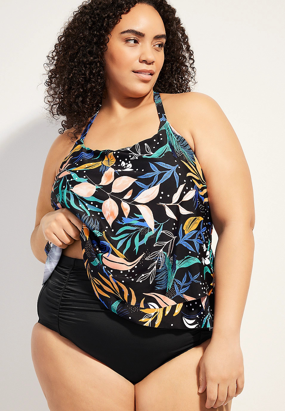 Plus Size Shirred High Waisted Bikini Bottom | Maurices