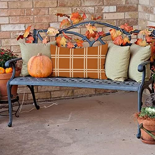 GEEORY Fall Pillow Cover 12x20 inch Orange Buffalo Check Plaid Pumpkin Lumbar Throw Pillow Cover ... | Amazon (US)