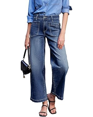 Sidefeel Women's Wide Leg Jeans High Waisted Stretchy Jeans Straight Leg Loose Fit Zimbaplatinum ... | Amazon (US)
