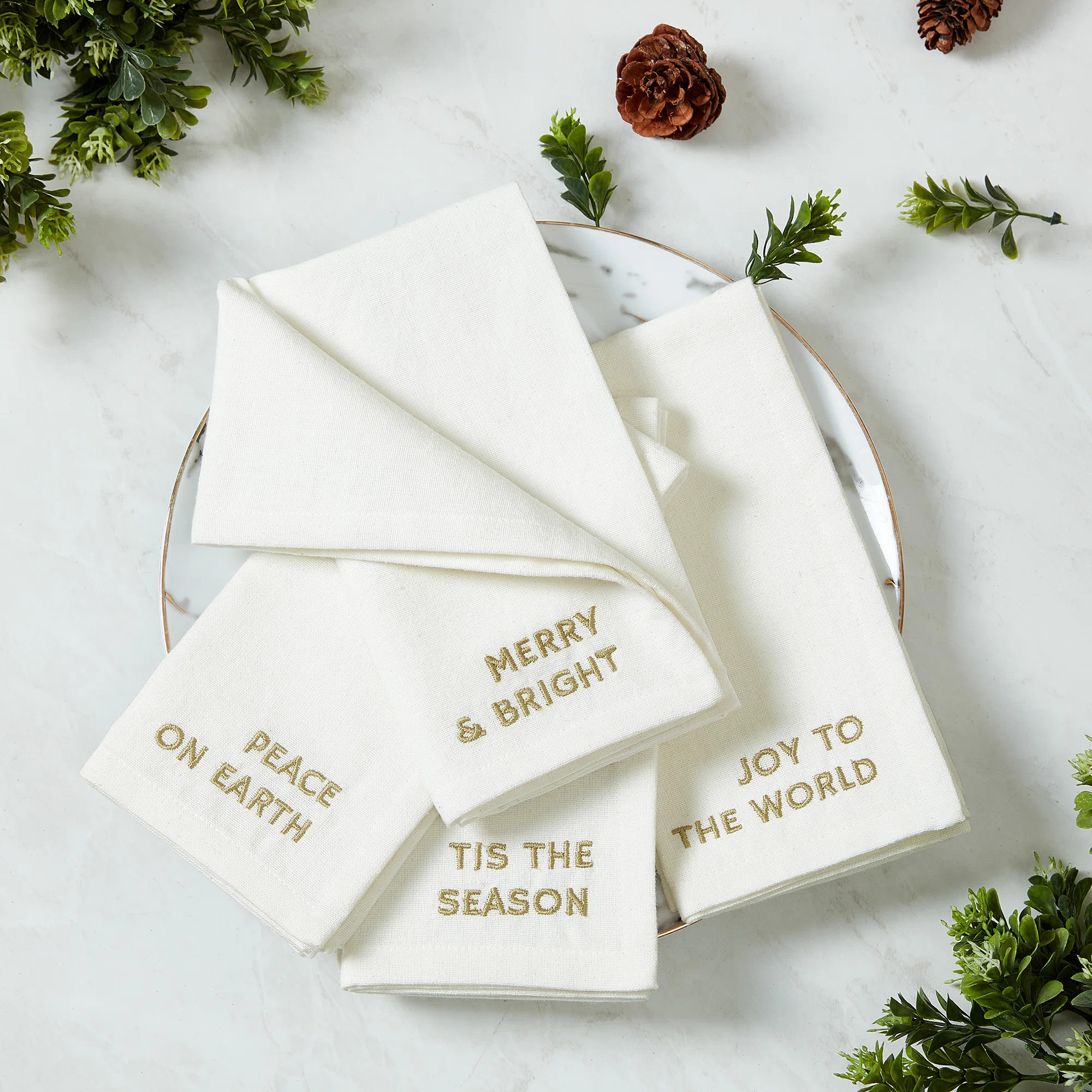 Marbeth Embroidered Joyful Sentiment Holiday Square Napkin | Wayfair North America