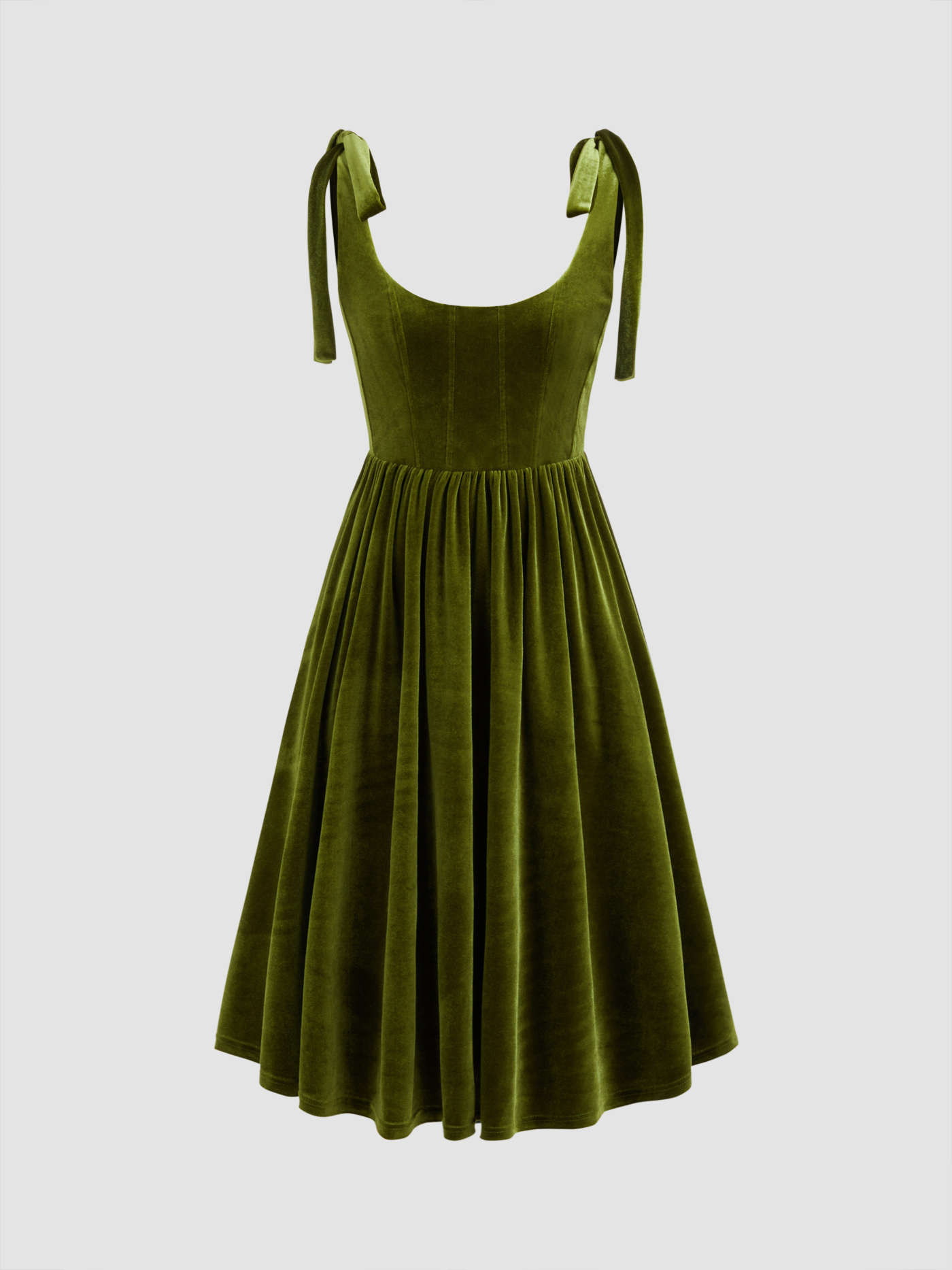 Velvet Scoop Neckline Solid Knotted Midi Dress... | Cider