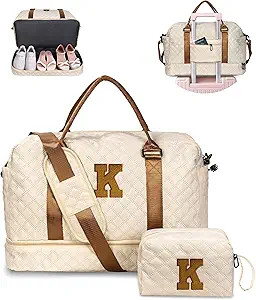Birthday Gift-Initial Duffle Bag with Shoe Compartment, Personalized Weekender Bag, Monogram Over... | Amazon (US)
