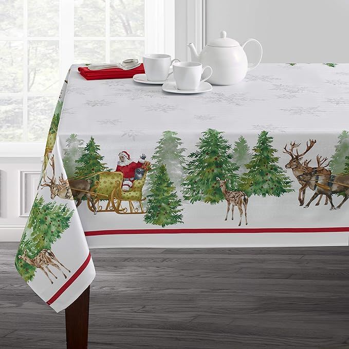 Benson Mills Printed Christmas Tablecloth (60" X 84" Rectangular, Santa's Sleigh) | Amazon (US)