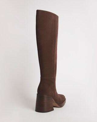 Ginger Suede Platform Knee High Boots Ex Wide Fit Super Curvy Calf | Simply Be (UK)