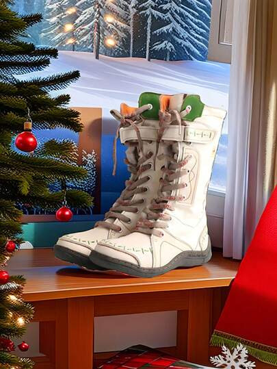 TMA EYES25 New Women's Autumn And Winter Fashion Commuter Green Hand-Stitched Color Contrast Plus Velvet Leather Mid-Calf Boots Comfortable Thick Sole Valentine's Day Halloween Christmas Snow Skiing Outdoor Commuting Student Office Worker Dating Shopping Wear-Resistant And Non-Slip | SHEIN