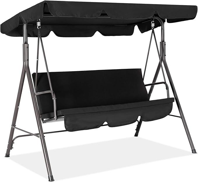 Fundouns 2-Person Patio Porch Swing Chair, Patio Swing with Canopy and Removable Cushions - Black | Amazon (US)