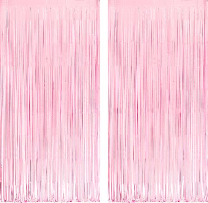 Pastel Pink Party Backdrop Decoration - GREATRIL Baby Pink Foil Fringe Streamers for Baby/Boo Day... | Amazon (US)