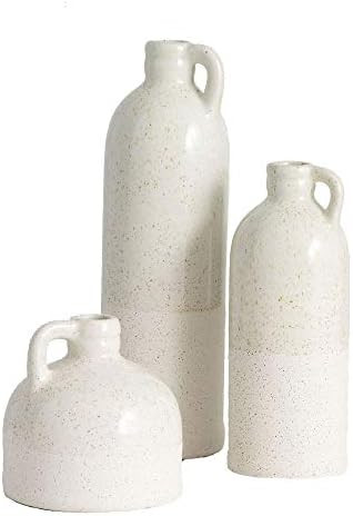 Sullivans Modern Farmhouse Distressed Two-Toned White Small Ceramic Jug Set of Three (3), 4, 7.5, 10 | Amazon (US)