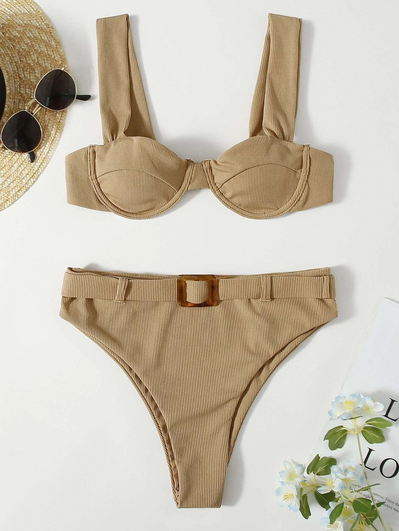 Rib Underwire Bikini Swimsuit | SHEIN