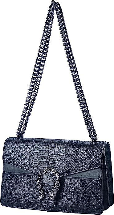 Crossbody Shoulder Evening Bag for Women - Snake Printed Leather Messenger Bag Chain Strap Clutch... | Amazon (US)