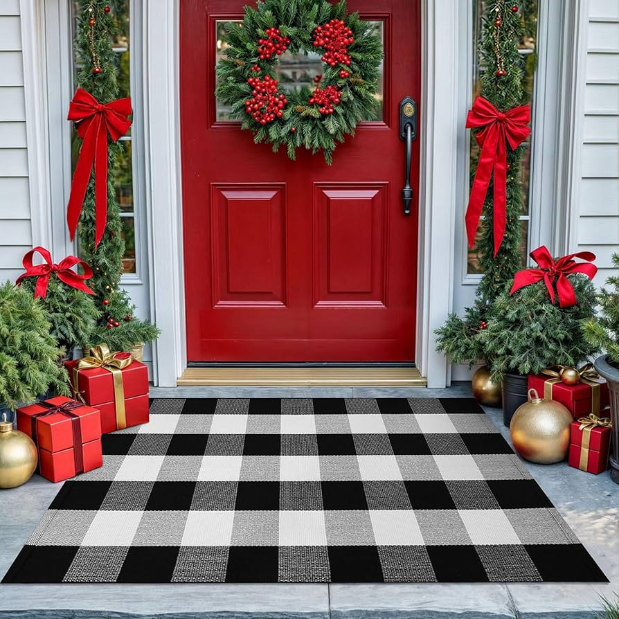 KOZYFLY Buffalo Plaid Area Rugs 27.5x43 Inches Black and White Checkered Rug Washable Front Door ... | Amazon (US)
