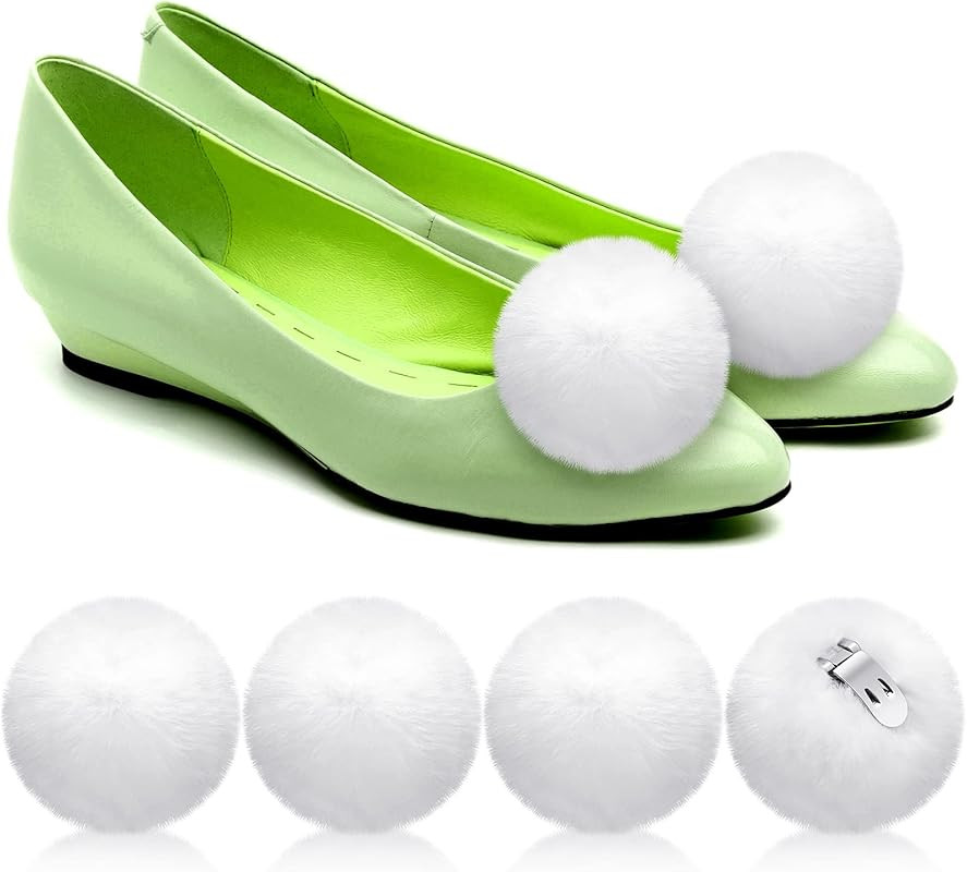 Lamdo 4 Pieces Halloween Women Fluffy Shoe Clips Removable Faux Fur Pom Poms White Ball Shoe Clip... | Amazon (US)