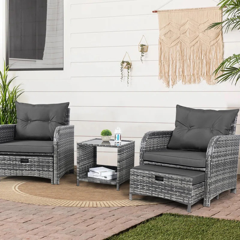 5 Pieces Patio Furniture Set With Ottomans All Weather Pe Wicker Rattan Outdoor Conversation Set ... | Wayfair North America