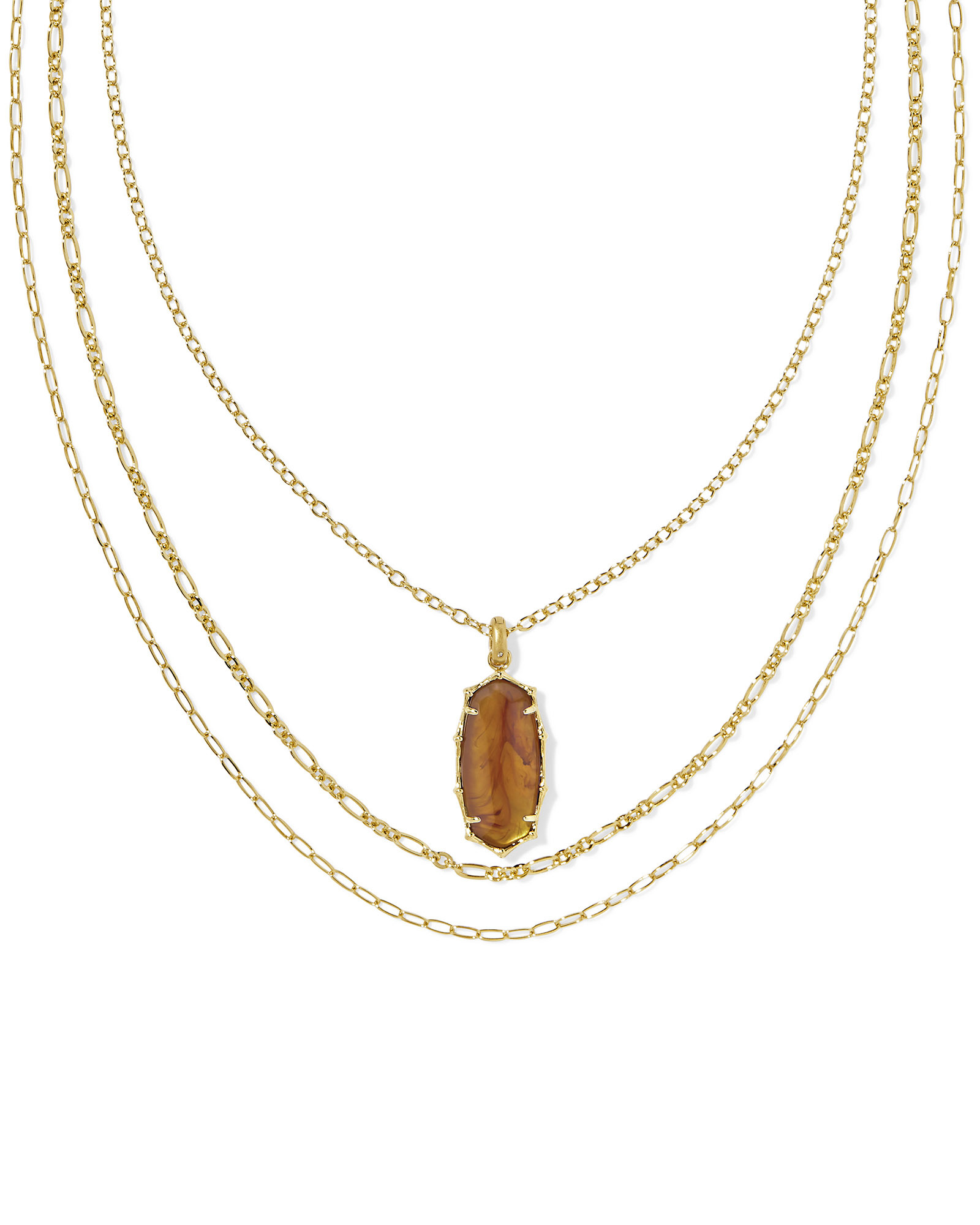 Elle Vintage Gold Bamboo Frame Triple Strand Necklace in Marbled Amber Illusion | Kendra Scott | Kendra Scott